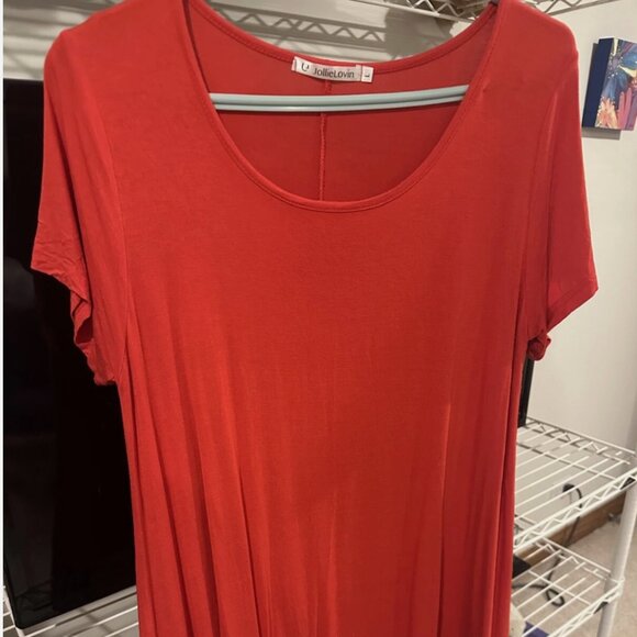 Ladies Jollielovin Short Sleeve Tunic Top- Red- Large - Picture 1 of 1